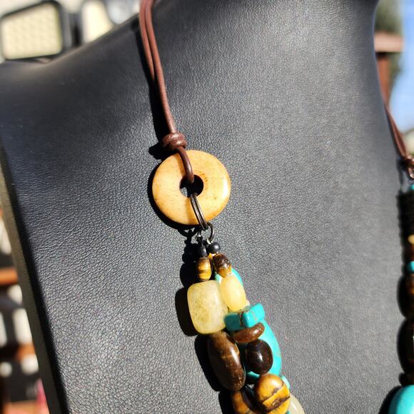 Silpada Turquoise Necklace N1858 Tigers Eye Calcite 925 Sterling Silver Leather - Picture 6 of 16